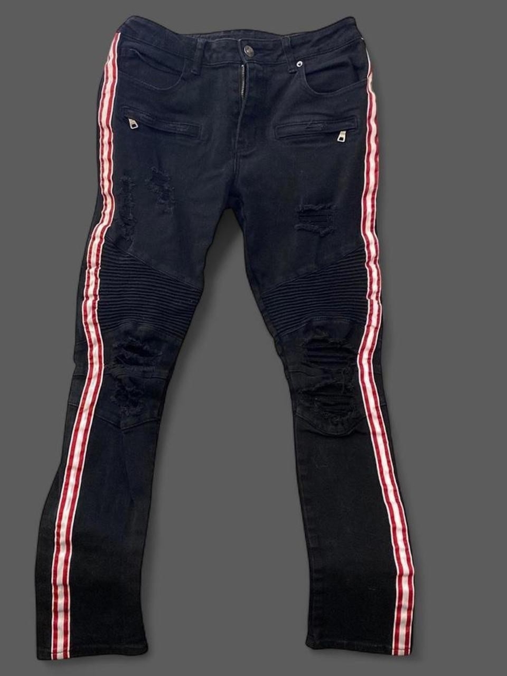 Rue21 Black Skinny Moto-style Jeans with Red & White Side Stripes